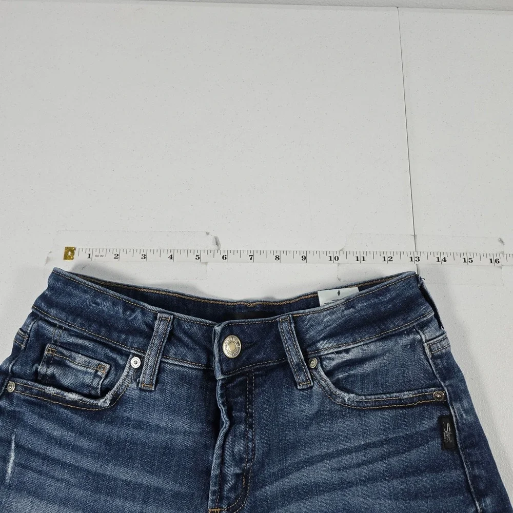 Silver Jeans Co Suki Mid Rise Denim Shorts Dark Wash Raw Hem W26 L53946EAE393